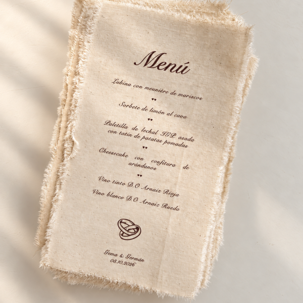 Menú de boda impreso en tela