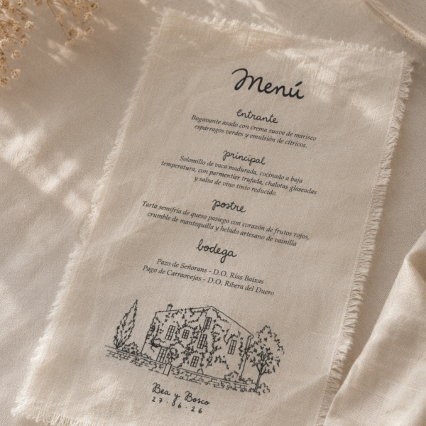 Menú de boda impreso en tela